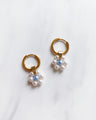 Flower Charm Hoops - Pearl Blue