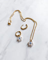 Flower Charm Hoops - Pearl Blue