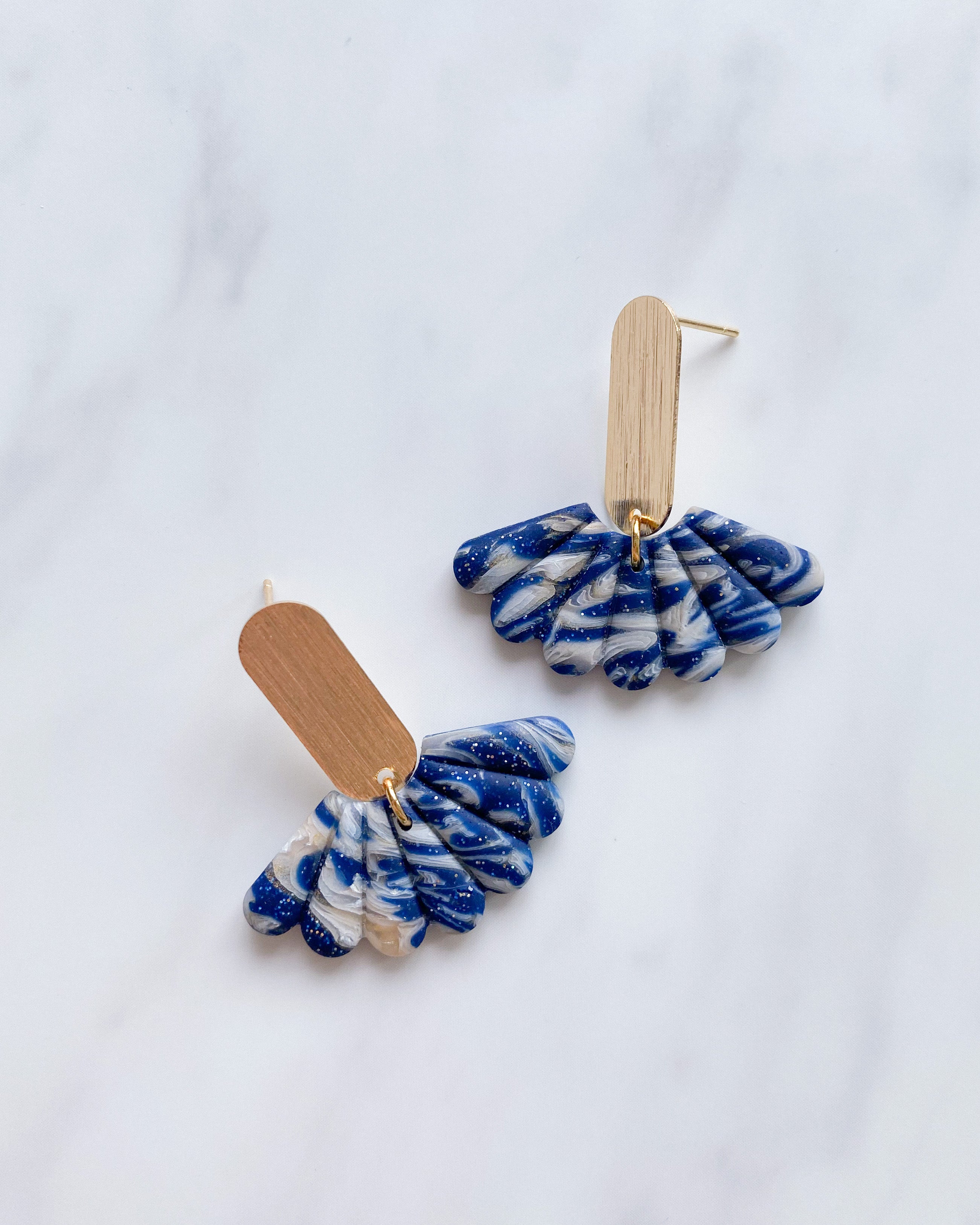 navy and gold polymer clay earrings handmade