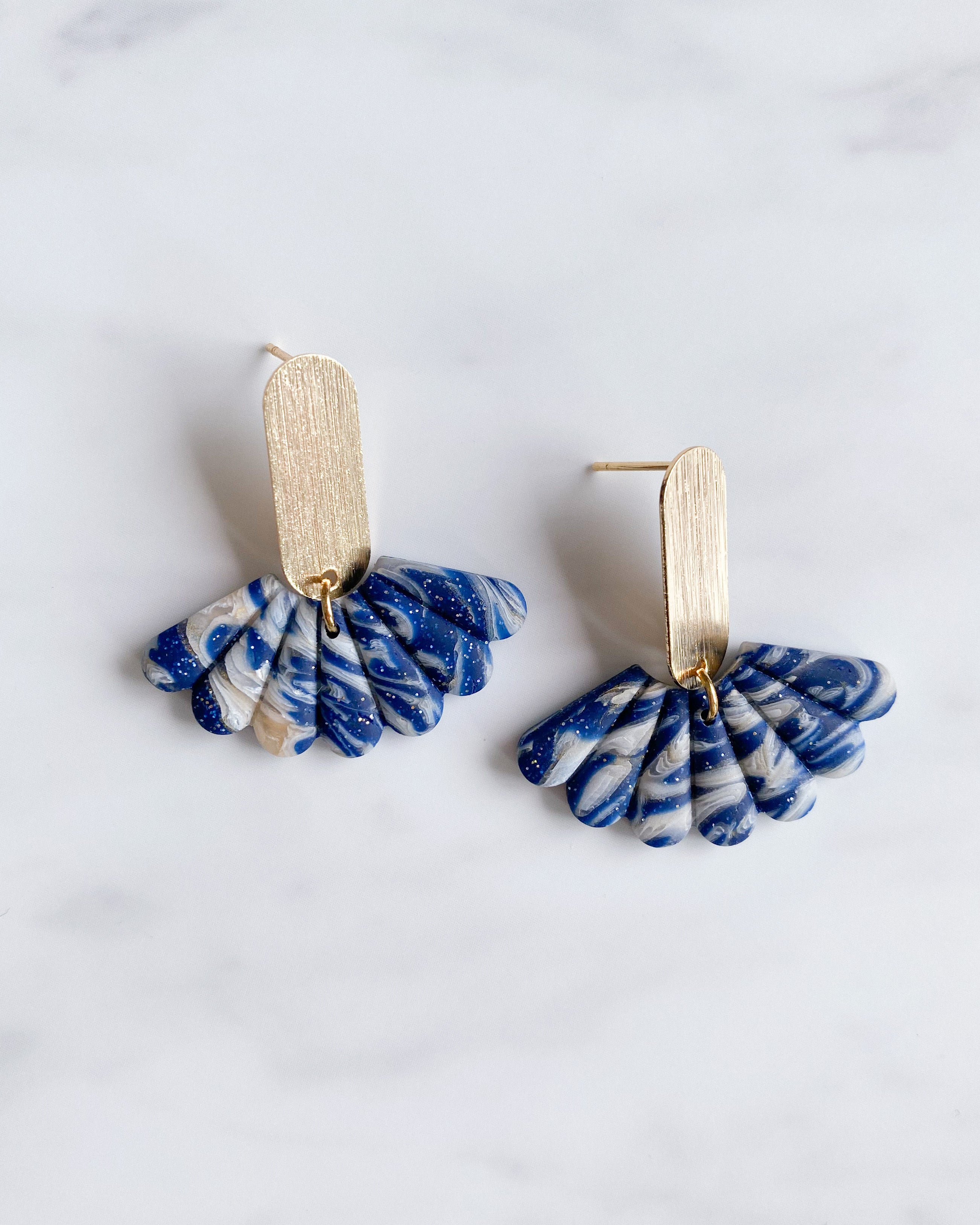 navy and gold polymer clay earrings handmade